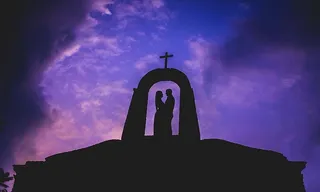 轮廓，男人，女人，拱门，十字架，两个，情侣，弧线