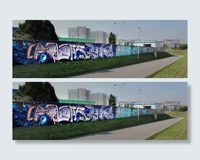 全景、颜色、城市、标志、标志、墙、设计、喷雾