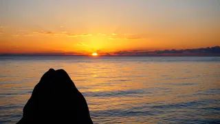 日出、风景、字体山水 font font、日落、天空、水、橙色、海洋