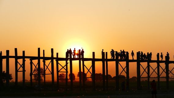 剪影、人物、木制、船坞、日落、u形腿桥、柚木桥、旧