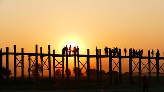 剪影、人物、木制、船坞、日落、u形腿桥、柚木桥、旧