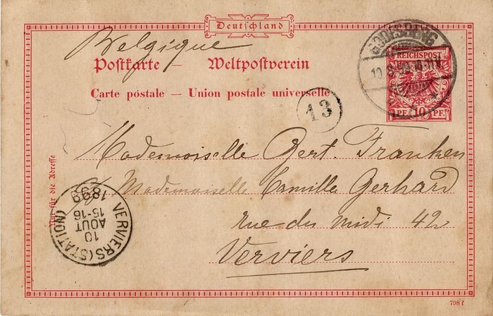 牛皮纸，明信片，怀旧，旧，邮票，德国，字体，1899年