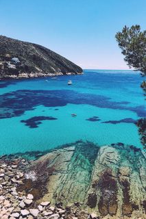 船，身体，水，岩石，白色，游艇，蓝色，海洋