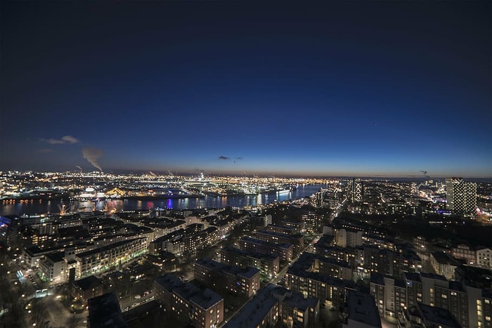 建筑，建筑，城市，城市灯光，城市景观，云彩，黄昏，倒影