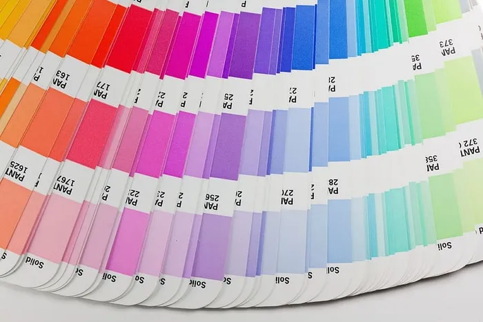 各种颜色图表，彩扇，潘通，油墨，浓缩，颜料，选择，梯度