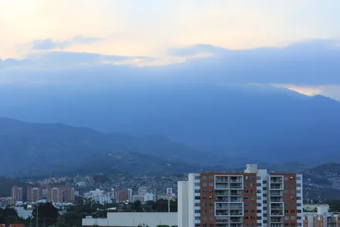 城市, 卡利, 哥伦比亚, 建筑物, 天空, 日落, 景观, 从天空 城市, 卡利, 哥伦比亚, 建筑物, 天空, 日落, 景观, 从天空