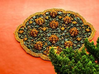 壁画，紫禁城，墙壁，灰泥，建筑细节，正面，植物，没有人