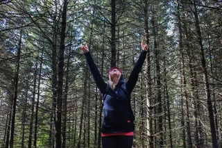 女人，站着，树，举起，手，女孩，欢乐，旅程