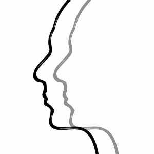 黑色、灰色、侧视图面部素描、头部、大脑、思想、人体、面部