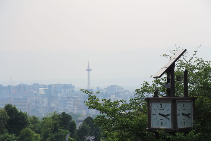 京都，京都塔，日本，山，雾，森林，城市，自然和现代