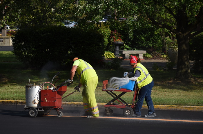 路, 油漆, 黄线, 线, 街道, 树, 植物, 占领