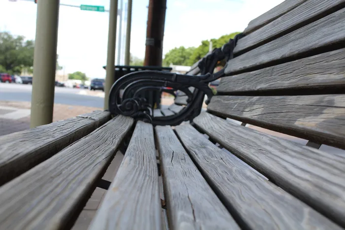 美国，弗雷德里克斯堡，长凳，木质材料，白天，图案，特写，无人