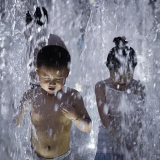 中国，深圳，乐趣，水，喷泉，孩子，乐趣，中国人