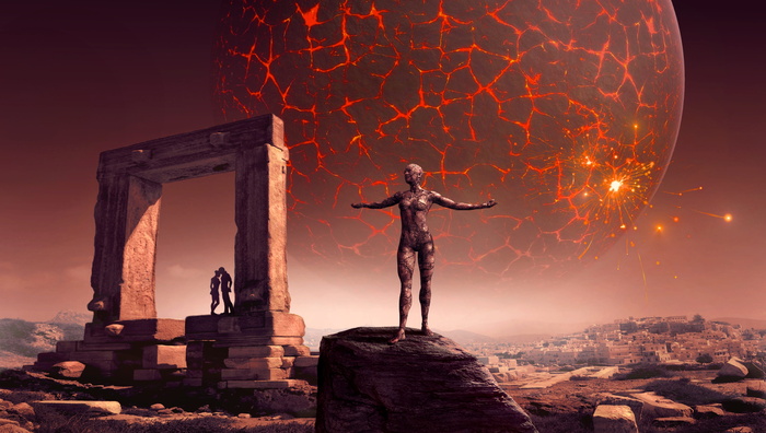 人物、站立、宇宙、幻想、科幻、超现实、行星、雕像