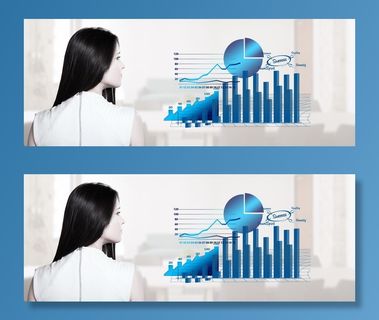 女性、站立、旁边、图表、统计、箭头、趋势、经济