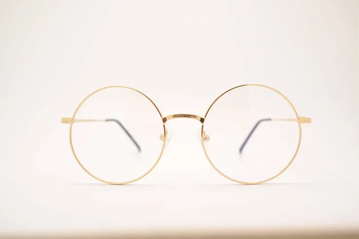 圆形金色，镶框，眼镜，眼镜，福禄克天使疗法，眼镜，玻璃，金色，破碎