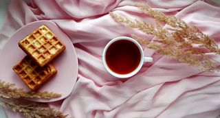 白色，陶瓷，马克杯，旁边，饼干，茶，茶会，饮料