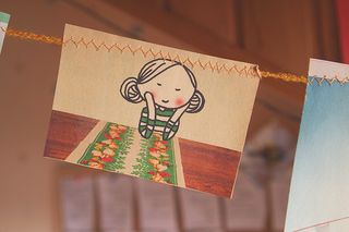 女孩、推杆、手、下巴、绘画、修补、纸张、钟摆