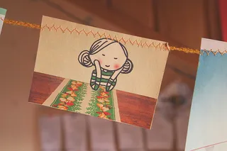 女孩、推杆、手、下巴、绘画、修补、纸张、钟摆