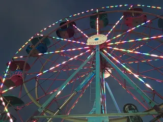 美国, 诺尔斯维尔, 13904 市中心大道, 霓虹灯, 嘉年华, 夜间, 游乐设施, 摩天轮