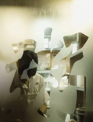 符号、玻璃、窗户、厨房、男人、厨师、糖果、向内看