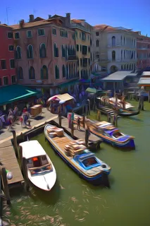 数字油画、绘画、艺术、景观、建筑、河流、色彩、滨水