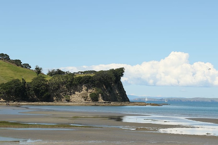 山，海洋，海滩，蓝色，天空，水，沙子，树木