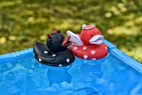 quietscheenten、魔鬼、天使、对立面、鸭子、橡胶、可爱、动物形象