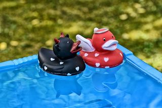 quietscheenten、魔鬼、天使、对立面、鸭子、橡胶、可爱、动物形象