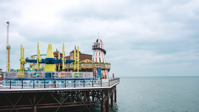 英国布莱顿，游乐场，公园，游乐设施，码头，天空，风景