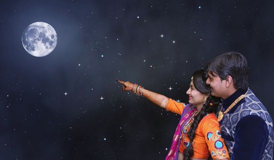 女士，粉色，肘袖，上衣，情侣，月亮，夜晚，天空