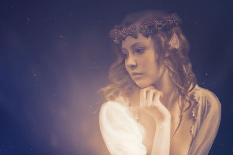 精灵，肖像，花圈，悲伤，梦想，体贴，女人，脸