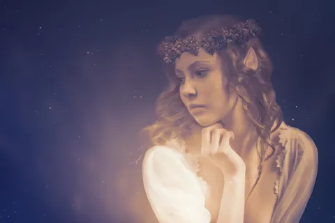 精灵，肖像，花圈，悲伤，梦想，体贴，女人，脸