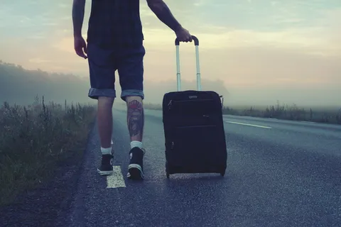 人,拉,行李,一,路,徒步旅行者,旅行者,旅行 人,拉,行李,一,路,徒步旅行者,旅行者,旅行
