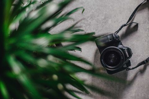 平面图旁楼层上的黑色佳能桥摄像机