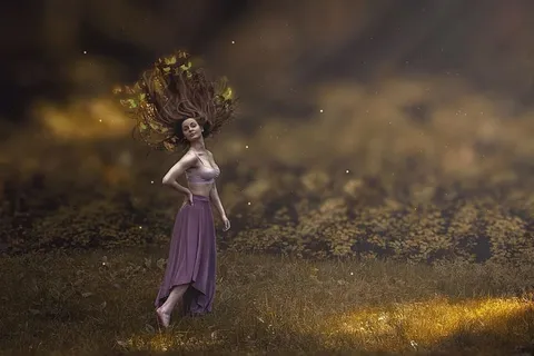 女人，穿着，紫色，连衣裙，森林，女巫，仙女，一个人