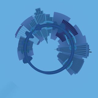 蓝色，建筑剪贴画，行星漂浮，行星，岛屿，地球，天空，城市