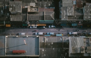 航拍、全景摄影、汽车、路边、顶部、透视、道路、建筑