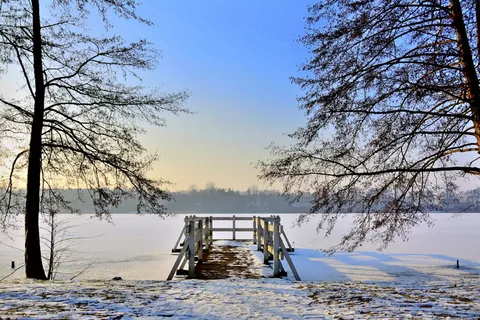 桥，天空，心灵的平静，风景，沃尔兹坦，风景，树，雪