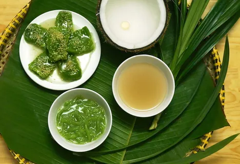 蛋糕,蛋糕插入,椰奶,越南,食品和饮料,叶,食品,植物部分 蛋糕,蛋糕插入,椰奶,越南,食品和饮料,叶,食品,植物部分