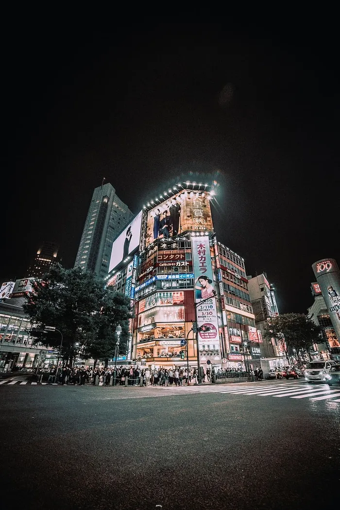建筑、建筑物、基础设施、街道、行人、十字路口、夜间、交通