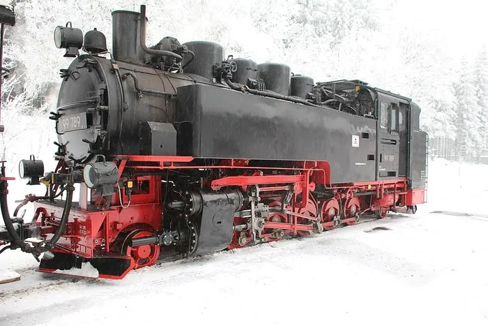 黑色，红色，火车，雪，蒸汽机车，铁路，旧的，火车，旧的