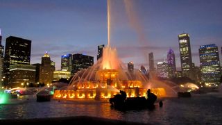 芝加哥，美国，白金汉泉，建筑，水，建筑外部，城市，照明