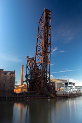 克利夫兰，建筑起重机，定居者登陆公园，美国，建筑，桥梁，河流，定居者登陆