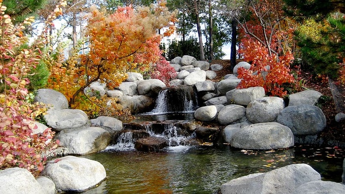 秋天，巨石，小溪，环境，秋天，风景，树叶，自然