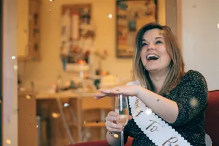 闪光, 闪光派对, 新娘是, 微笑, 香槟, 幸福, 惊喜, 一个人