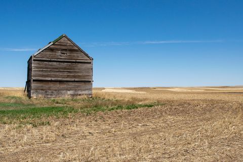 加拿大、赫歇尔、宾、木材、农场、景观、建筑、天空