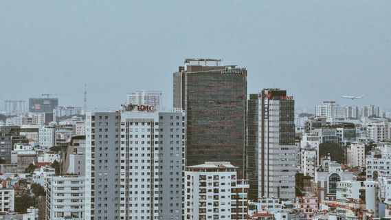 鸟瞰、景观、高层建筑、混凝土、建筑、灰色、棕色、建筑