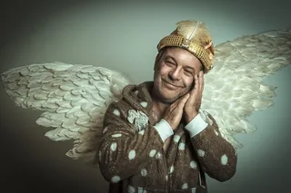 男人，穿着，翅膀服装，翅膀，睡觉，羽毛，鸟，圣诞照片