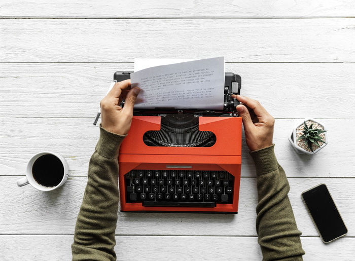 人、拉、打印纸、橙色、打字机、技术、计算机、商业